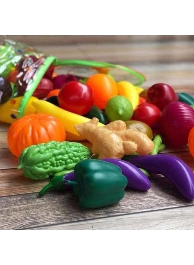 71-Piece Kids Kitchen Pretend Play Food Set - Cutting Fruit and Vegetable Toys with Velcro - Educational Learning Toy for Toddlers with Storage Tote Bag & Nutrition Chart - Safe BPA-Free Plastic - Image 1
